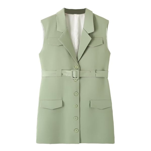 Women's   Breasted with Belt Pocket Long Vest