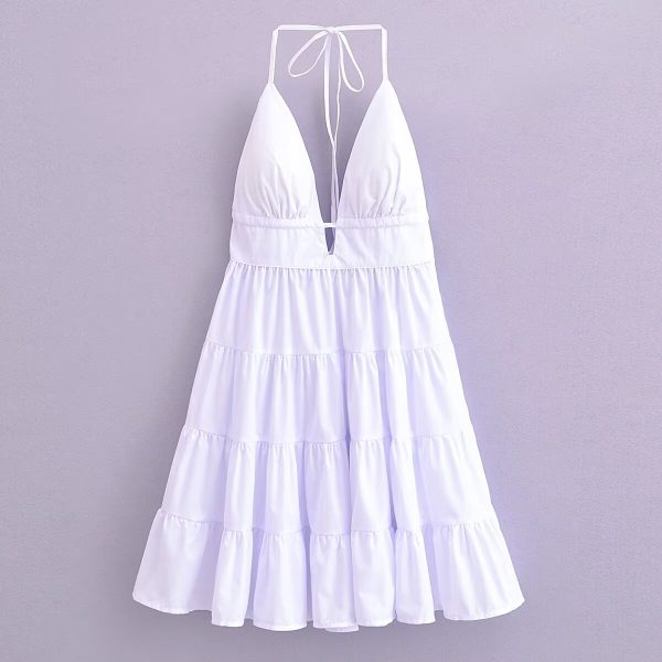 Women's Halter Lace Up Bare Back A Version Dress