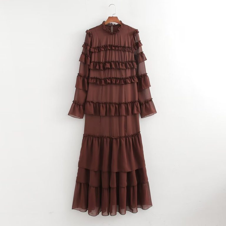 Women's Clothing Casual Simple Multi Layer Ruffled Dress Maxi Dress