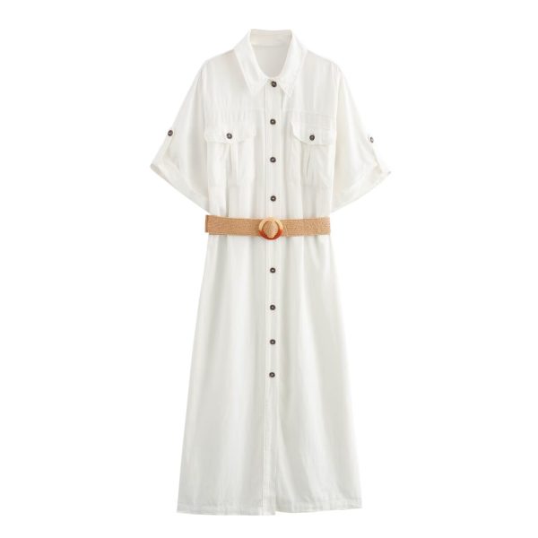 Women's  Breasted Waistband Linen Dress