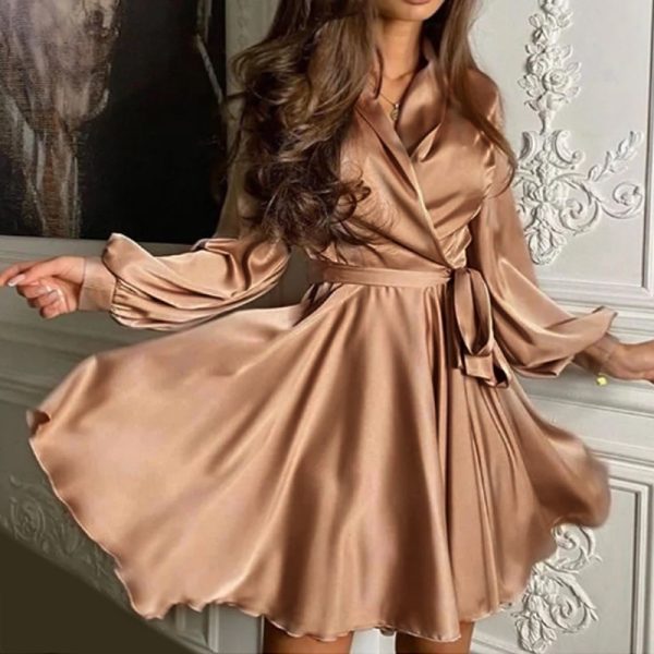 Women's Lantern Sleeve Belt Short Dress