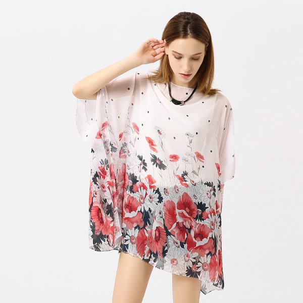 Women's  Type Sunscreen All Match Loose Printed Floral Tassel Beachwear Beach Cover Up Pullover