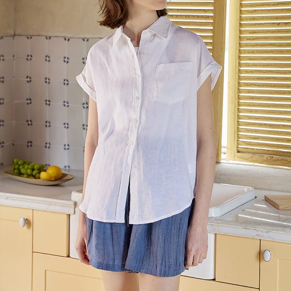 Women's   Loose Lapels Short Sleeve Shirt for Women