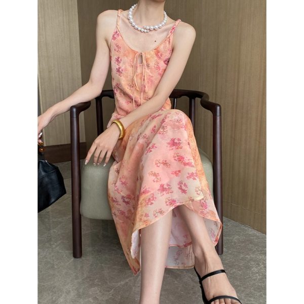 Women's  Floral Vacation Backless Sling Dress