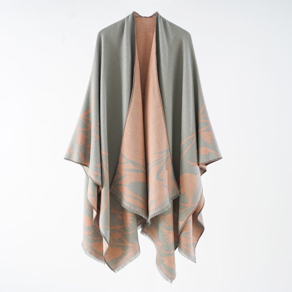 Women's   Loose Shawl Jacquard Split Thickened Warm Split Shawl Popular Cape