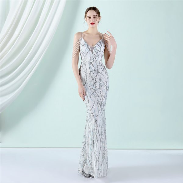 Women's Slim-Fit Fishtail Wedding Car Model Exhibition Dress