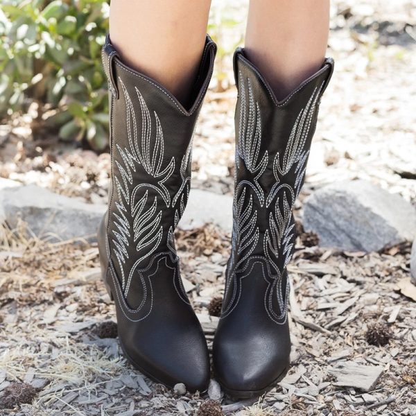 Women's  Boots Western Cowboy Boots Mid Heel Ethnic Square Toe Faux Leather Boots for Women