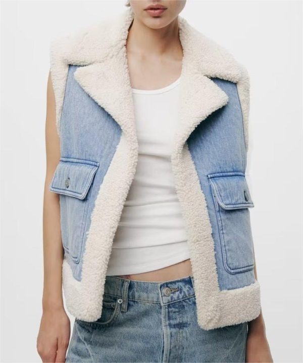 Women Clothing Simple Loose Lamb Wool Fleece Double Sided Denim Vest