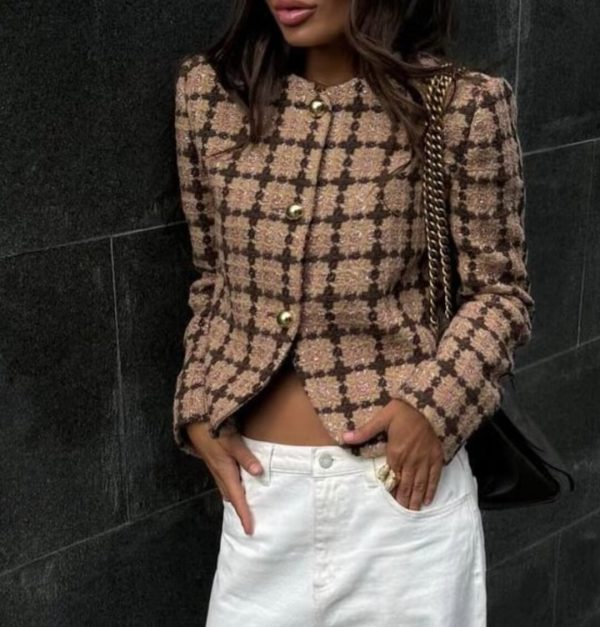 Fall Women Clothing Stylish Simple Woolen Woven Jacket Jacket