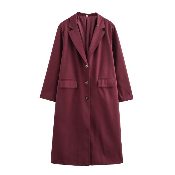 Women Spring Loose All Matching Collar Button Overcoat Coat