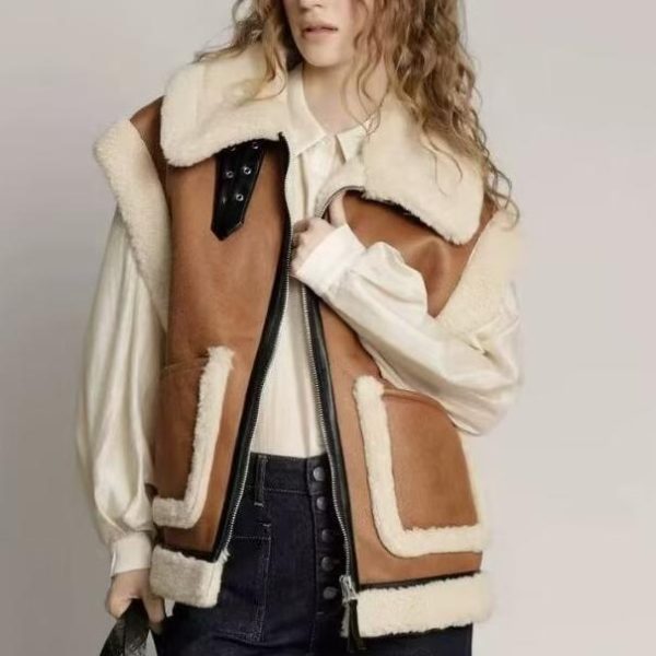 Pocket Decoration Short Jacket Color Matching Faux Jacket Vest Jacket