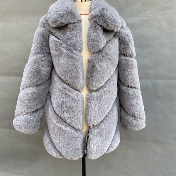 Autumn Winter Fur Coat Women Mid Length Rabbit Fur Faux Fur Coat Plus Size