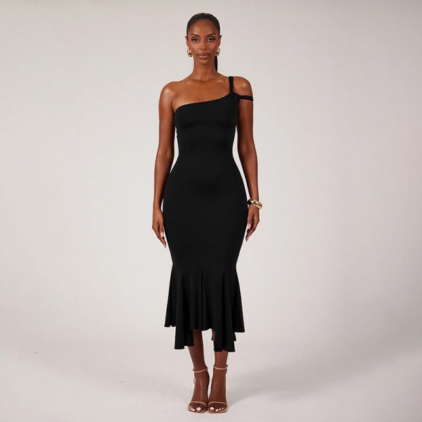 One Shoulder Cut out Ruffled Irregular Asymmetric Tube Top Dress