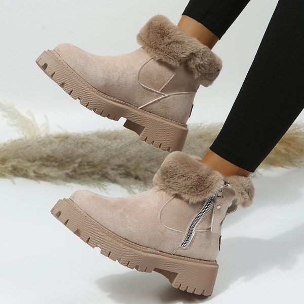 Snow Boots Women Trend Winter Mid Calf plus Velvet Thickening Thermal Cotton Shoes Faux Shearling Jacket Winter Women Boots