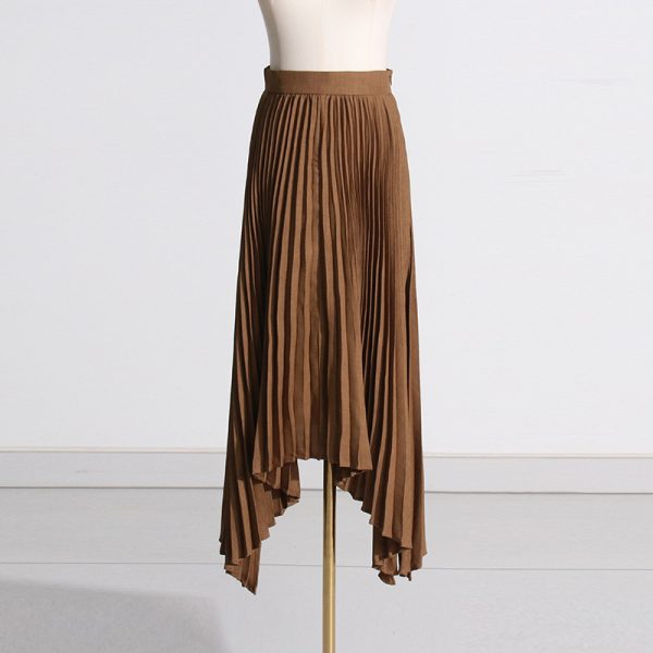 High Waist Pleated Irregular Asymmetric Hem Solid Color Maxi Skirt fashion trends