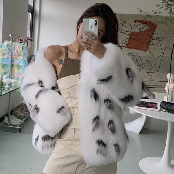 Winter Fox Fur Fur Coat Short Slim Raccoon Fur Coat Casual plus Size