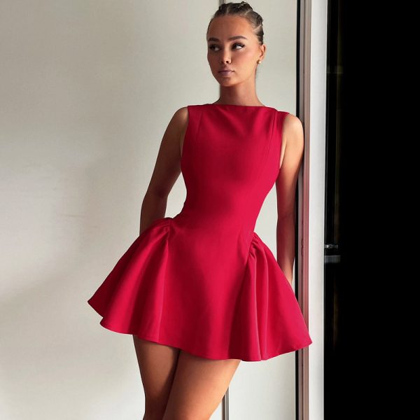 Solid Color Sleeveless Short Sexy Slim Fit Backless Dress