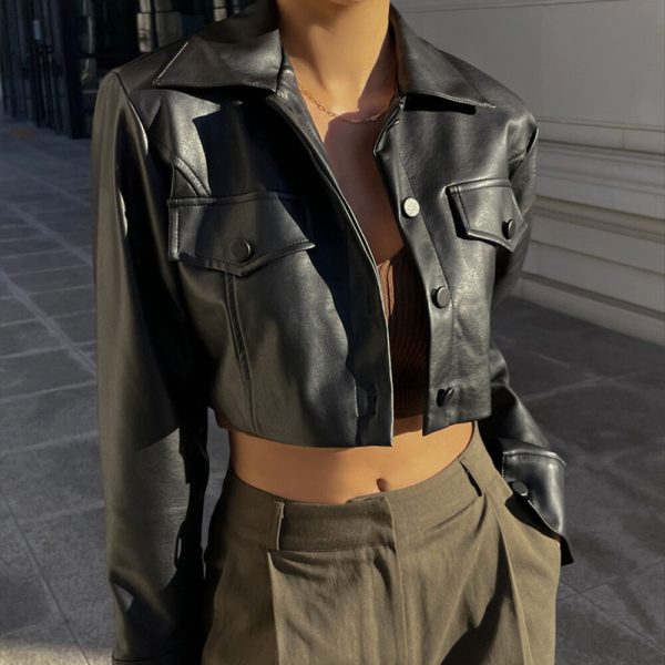 Women Sexy Cropped Sexy Motorcycle Coat Spring Fashion 2025